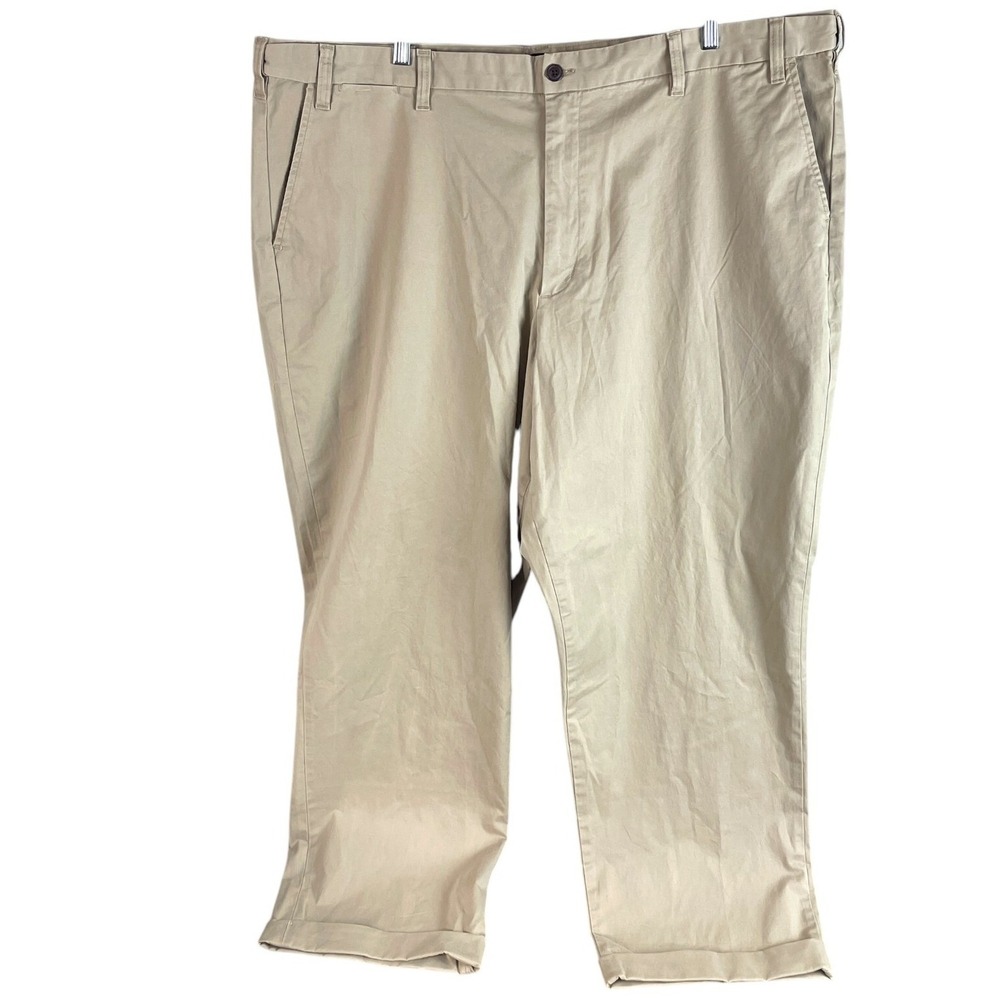 Lands' End‎ Chino Pants Mens 48x31 Khaki Traditional Fit Cotton Stretch Cuffed